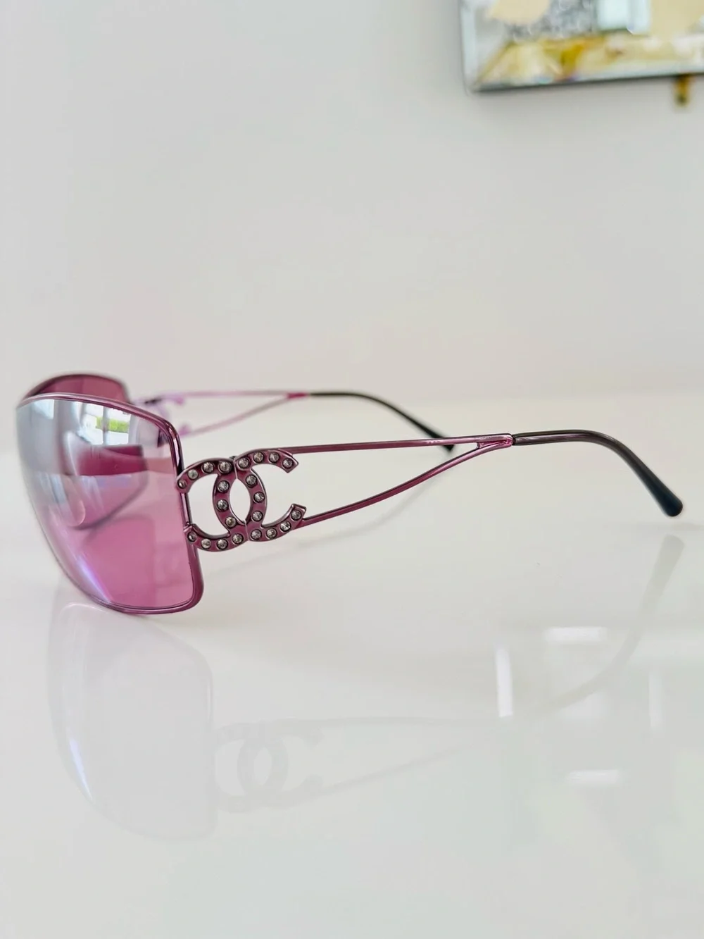 RARE 💫 VINTAGE Chanel Authentic purple CC crystal rimless sunglasses